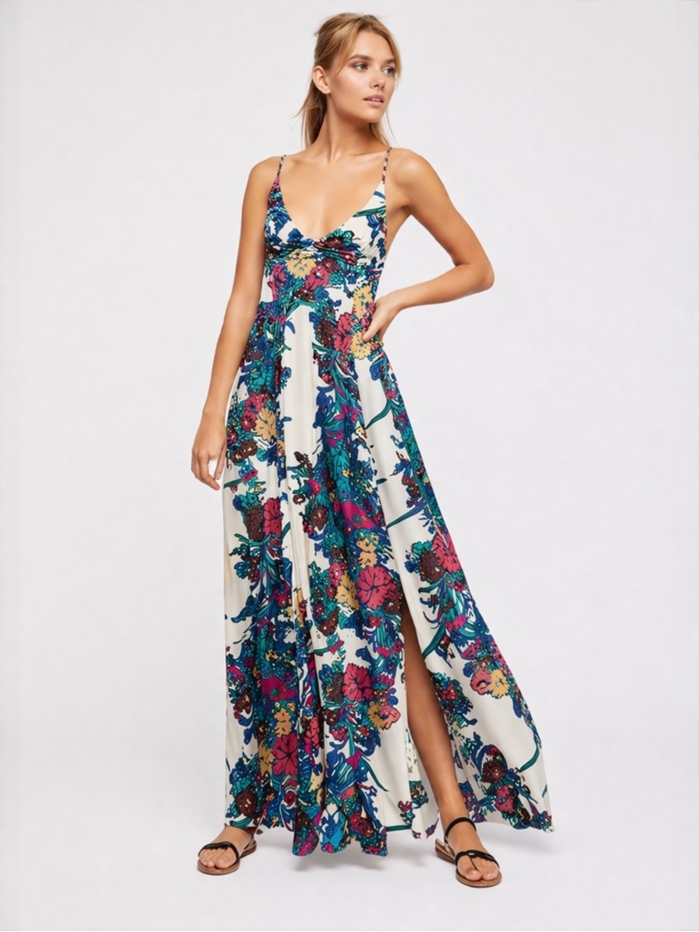 Free People Intimately Through The Vine Maxi Dress XS/S Floral Ivory Dress